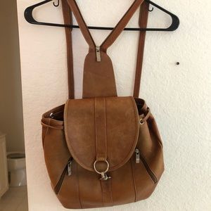 Tan leather bag.